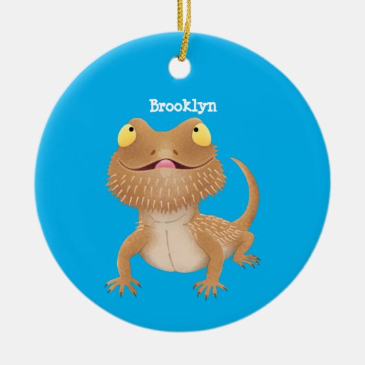 かわいいハッピーヒゲのドラゴントカゲ漫画 セラミックオーナメント (正面)