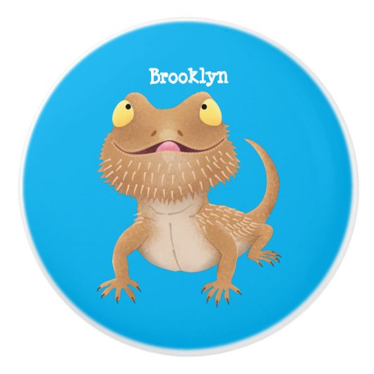 かわいいハッピーヒゲのドラゴントカゲ漫画 セラミックノブ (正面)