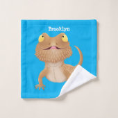 かわいいハッピーヒゲのドラゴントカゲ漫画 バスタオルセット (ウォッシュタオル)