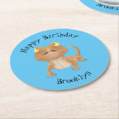 かわいいハッピーヒゲのドラゴントカゲ漫画 ラウンドペーパーコースター (アングル)