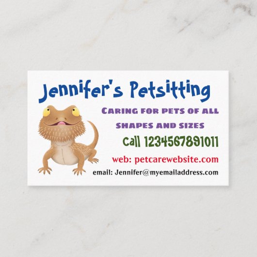 かわいいハッピーヒゲのドラゴントカゲ漫画 名刺 (正面)