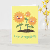 かわいいハッピーヒマワリ笑い漫画イラストレーション カード (黄色い花)