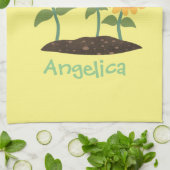 かわいいハッピーヒマワリ笑い漫画イラストレーション キッチンタオル (折り畳み)