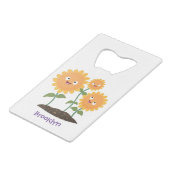 かわいいハッピーヒマワリ笑い漫画イラストレーション クレジットカード栓抜き (正面アングル)