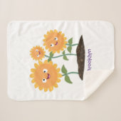 かわいいハッピーヒマワリ笑い漫画イラストレーション シェルパブランケット (正面(横))