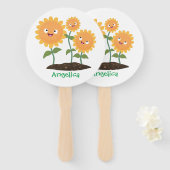 かわいいハッピーヒマワリ笑い漫画イラストレーション ハンドファン (正面&裏面)