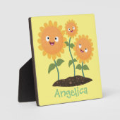 かわいいハッピーヒマワリ笑い漫画イラストレーション フォトプラーク (正面)