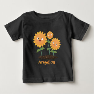 かわいいハッピーヒマワリ笑い漫画イラストレーション ベビーTシャツ