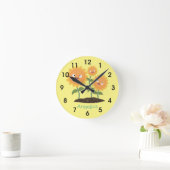 かわいいハッピーヒマワリ笑い漫画イラストレーション ラウンド壁時計 (ホーム)