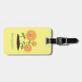 かわいいハッピーヒマワリ笑い漫画イラストレーション ラゲッジタグ (正面横)