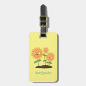 かわいいハッピーヒマワリ笑い漫画イラストレーション ラゲッジタグ (正面縦)