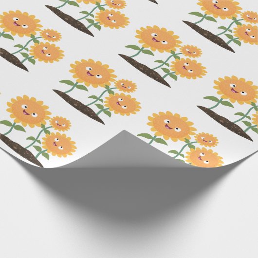 かわいいハッピーヒマワリ笑い漫画イラストレーション ラッピングペーパー (角)