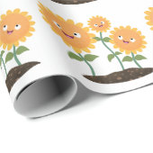 かわいいハッピーヒマワリ笑い漫画イラストレーション ラッピングペーパー (ロールコーナー)