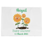 かわいいハッピーヒマワリ笑い漫画イラストレーション ラージペーパーバッグ (裏面)