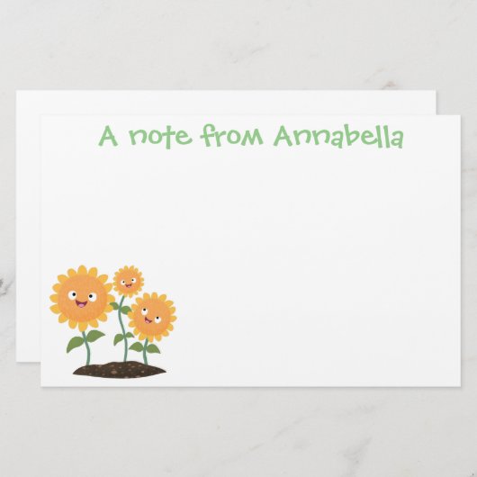 かわいいハッピーヒマワリ笑い漫画イラストレーション 便箋 (正面/裏面)