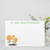 かわいいハッピーヒマワリ笑い漫画イラストレーション 便箋 (スタンド正面)