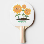 かわいいハッピーヒマワリ笑い漫画イラストレーション 卓球ラケット (裏面)