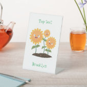 かわいいハッピーヒマワリ笑い漫画イラストレーション 台座サイン (インサイチュ)