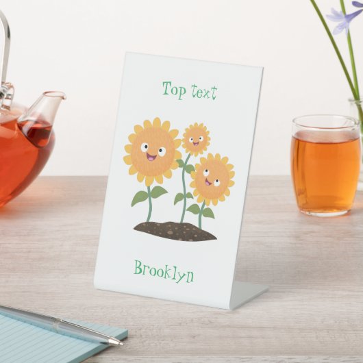 かわいいハッピーヒマワリ笑い漫画イラストレーション 台座サイン (インサイチュ)