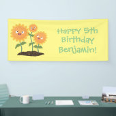 かわいいハッピーヒマワリ笑い漫画イラストレーション 横断幕 (トレードショー)