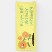 かわいいハッピーヒマワリ笑い漫画イラストレーション 横断幕 (縦)