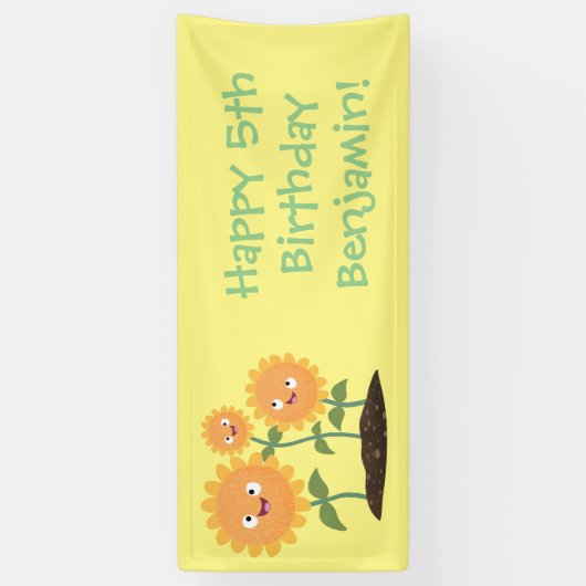 かわいいハッピーヒマワリ笑い漫画イラストレーション 横断幕 (縦)