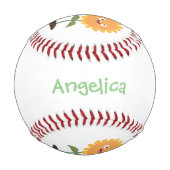 かわいいハッピーヒマワリ笑い漫画イラストレーション 野球ボール (裏面)