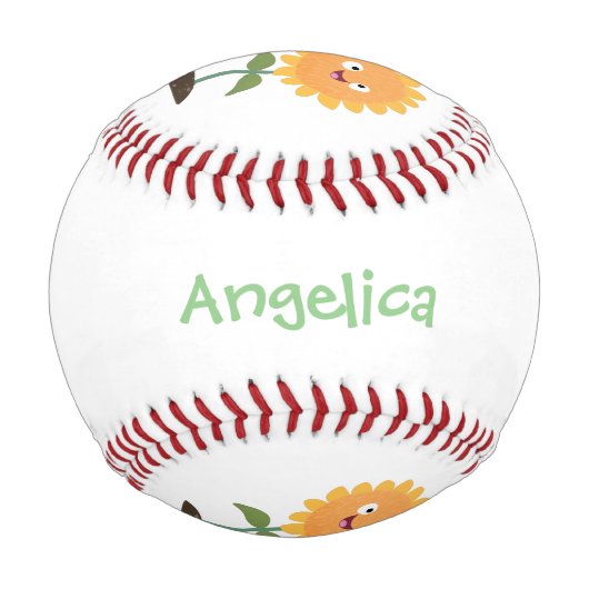 かわいいハッピーヒマワリ笑い漫画イラストレーション 野球ボール (裏面)