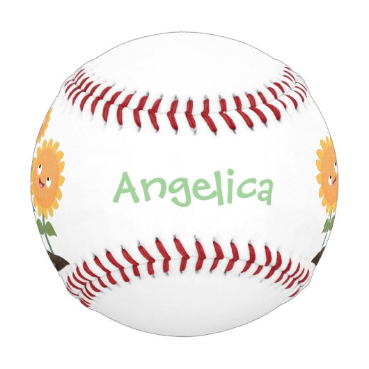 かわいいハッピーヒマワリ笑い漫画イラストレーション 野球ボール (正面)