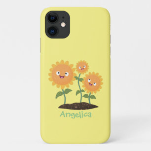 かわいいハッピーヒマワリ笑い漫画イラストレーション iPhone 11 ケース