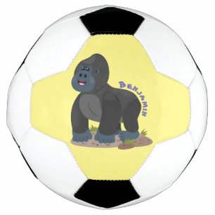 かわいいハッピービッグゴリラアニメイラストレーション サッカーボール