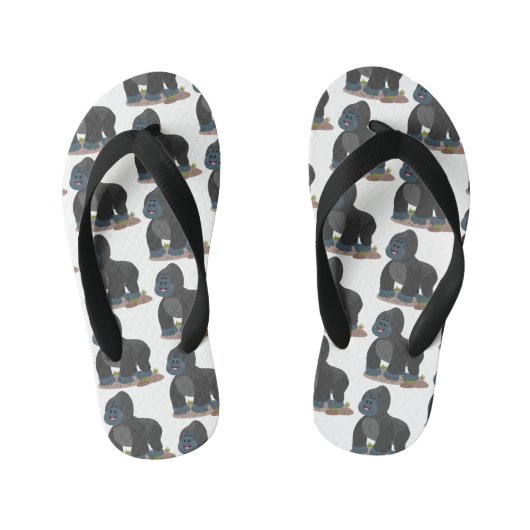 かわいいハッピービッグゴリラ漫画イラストレーション キッズビーチサンダル (フットベッド)