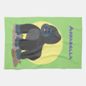 かわいいハッピービッグゴリラ漫画イラストレーション キッチンタオル (横)