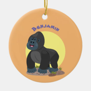 かわいいハッピービッグゴリラ漫画イラストレーション セラミックオーナメント