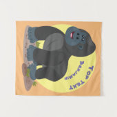 かわいいハッピービッグゴリラ漫画イラストレーション タペストリー (正面(横))