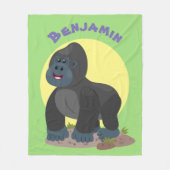 かわいいハッピービッグゴリラ漫画イラストレーション フリースブランケット (正面)