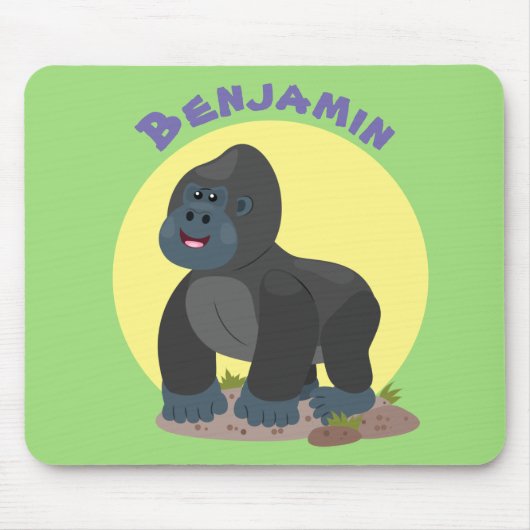 かわいいハッピービッグゴリラ漫画イラストレーション マウスパッド (正面)