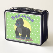 かわいいハッピービッグゴリラ漫画イラストレーション メタルランチボックス (裏面)