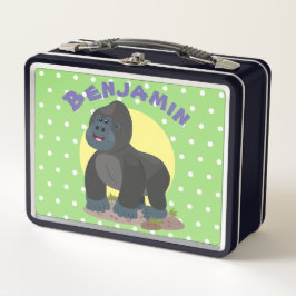 かわいいハッピービッグゴリラ漫画イラストレーション メタルランチボックス