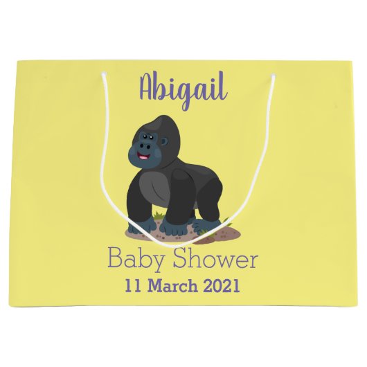 かわいいハッピービッグゴリラ漫画イラストレーション ラージペーパーバッグ (正面)