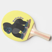 かわいいハッピービッグゴリラ漫画イラストレーション 卓球ラケット (横)