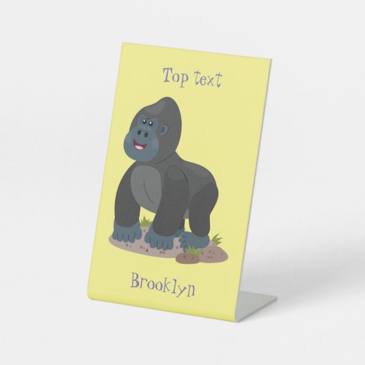 かわいいハッピービッグゴリラ漫画イラストレーション 台座サイン (正面)