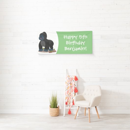 かわいいハッピービッグゴリラ漫画イラストレーション 横断幕 (インサイチュ)