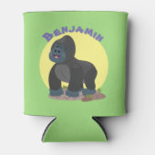 かわいいハッピービッグゴリラ漫画イラストレーション 缶クーラー (正面)