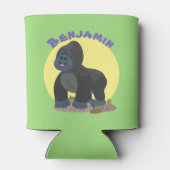 かわいいハッピービッグゴリラ漫画イラストレーション 缶クーラー (裏面)