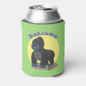 かわいいハッピービッグゴリラ漫画イラストレーション 缶クーラー (缶裏面)