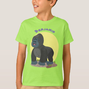 かわいいハッピービッグゴリラ漫画イラストレーション Tシャツ