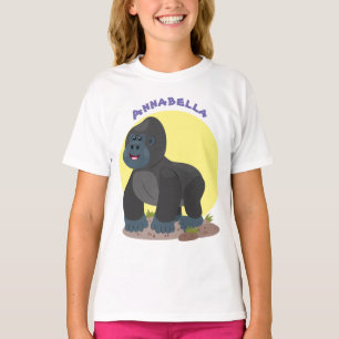 かわいいハッピービッグゴリラ漫画イラストレーション Tシャツ
