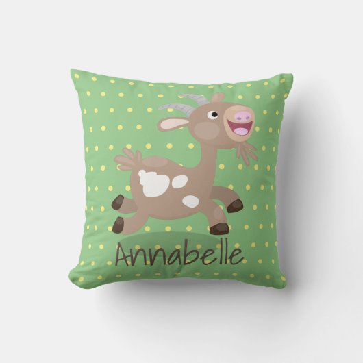 かわいいハッピービリーヤギ漫画イラストレーション クッション (正面)