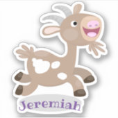 かわいいハッピービリーヤギ漫画イラストレーション シール (正面)